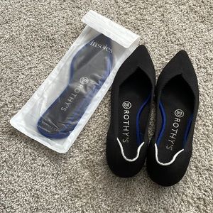 Rothys Solid Black Point size 6.5 including brand new insoles